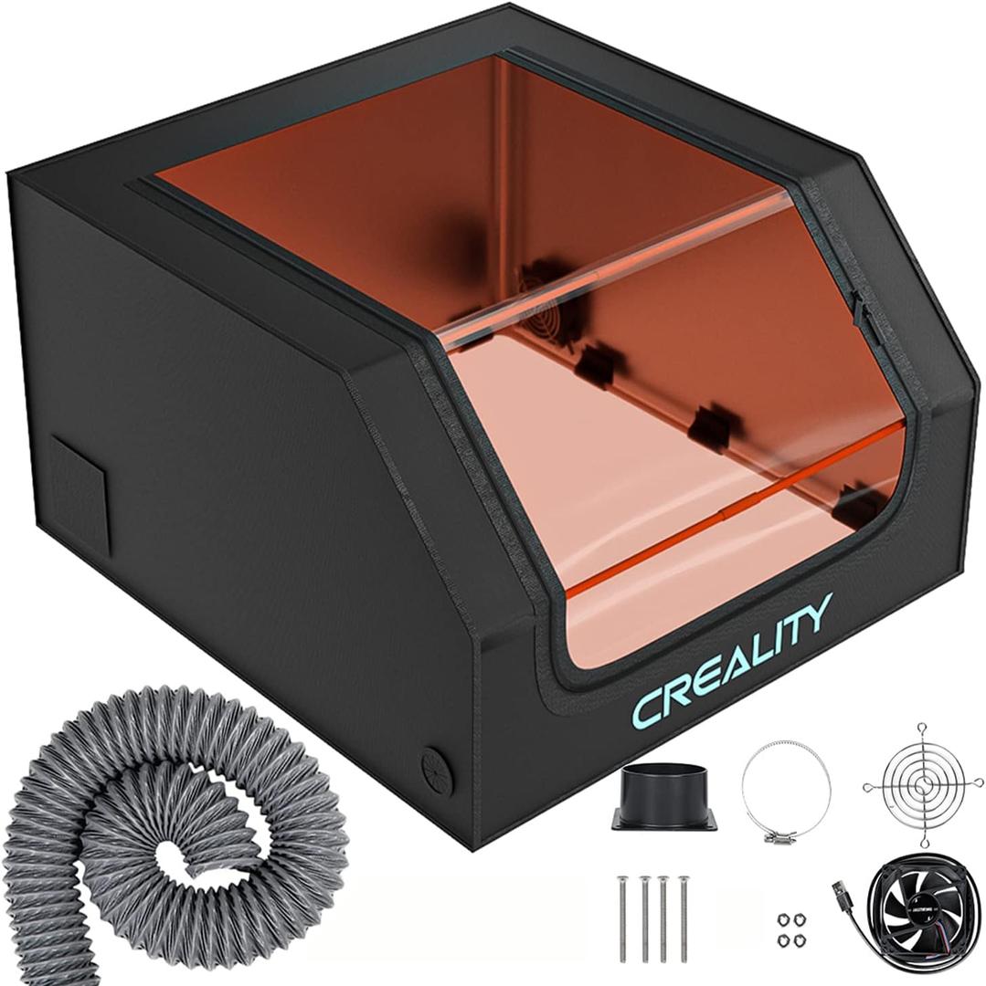 Creality Laser Engraver Enclosure, Fireproof and Dustproof Protective Cover 700x720x400mm with Exhaust Fan and Pipe, Fits for Most Laser Cutter, Insulates Against Smoke, Odor and Noise, Eye Protection