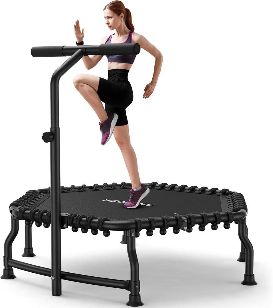 ANCHEER 50" Rebounder Trampoline for Adults- 2025 Foldable Mini Trampoline with Bar- Exercise Trampoline for Adults, Max Load 560lbs, for Indoor/Garden Workout