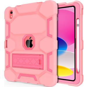 CCMAO Case for iPad (A16) 11th/10th Generation(2025/2022), iPad 10th Case with Kickstand & Pencil Holder, Heavy Duty Shockproof Hybrid Three Layer Protective Cover for iPad 11/10, Rose Gold+Rose