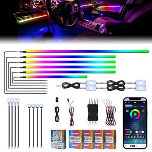 2026 Upgraded Dreamcolor Acrylic Interior Car LED Strip Light with Wireless APP, RGB 18 in 1 Neon Car Ambient Lighting Kits, Dynamic Chasing Music Sync LEDs Fiber Optic Strip Lights
