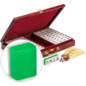 Yellow Mountain Imports Classic Chinese Mahjong Game Set, Emerald with 148 Medium-Size Translucent Green Tiles and Wooden Case