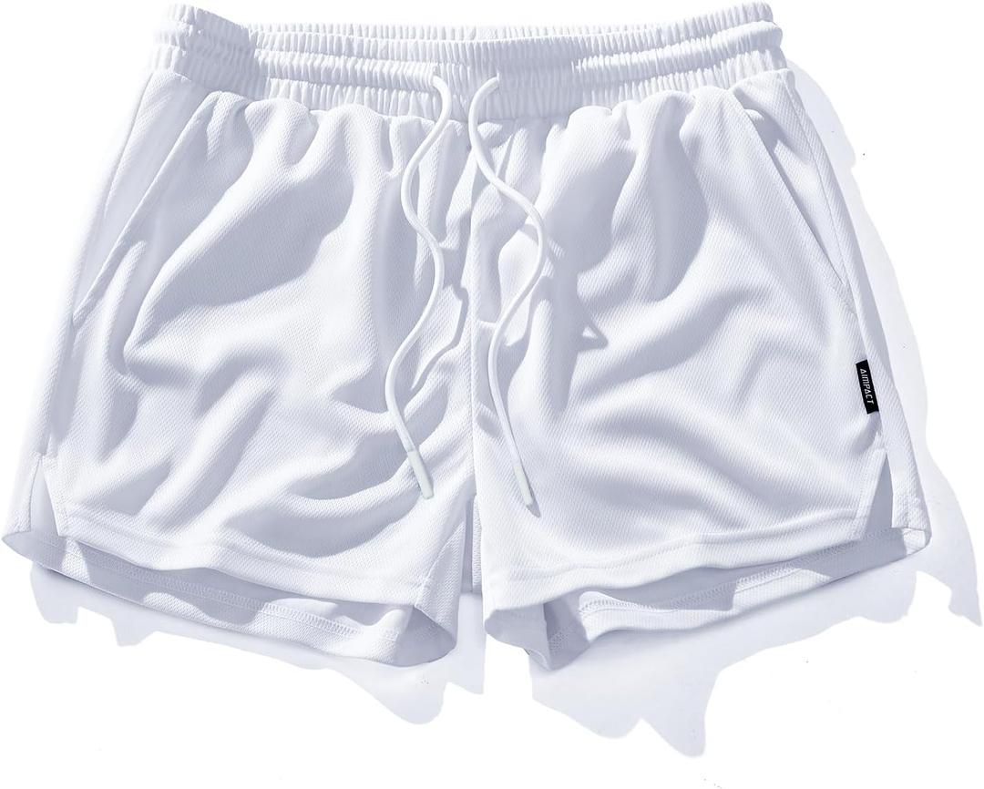 AIMPACT Mens Mesh Running Shorts 3 Inch Quick Dry Gym Athletic Workout Shorts for Men with Pockets (Small, White)
