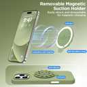 Magnetic for iPhone 16 Pro Case, Compatible with Magsafe, Suction Cup Phone Mount, 2 Screen Protectors - Camera Protector, Silicone Shockproof Protective Phone Cover 6.3", Tea Green