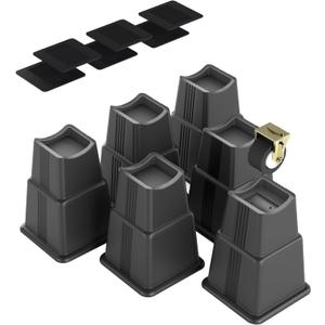 Adjustable Bed Furniture Risers 12 Pack Bed Lift Risers Elevation in Heights 3, 5 or 8 Inches Heavy Duty for Caster Wheels or Posts of Bed Table Couch, Support up to 2500 lbs. (8 Inch, Black)