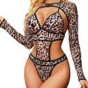 Avidlove Rave Outfits for Women Festival Sexy Lingerie Bodysuit Buckle Shrug Crop Top Set, M