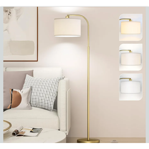 Arc Floor Lamps for Living Room with 3 Color Temperatures, Modern Floor Lamp Reading Light with 9W Bulb Included, Standing Lamp with Adjustable White Hanging ‎Lampshade for Bedroom Office(Gold)