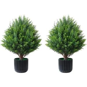 FOLIZEN 18 Inch Artificial Shrubs Topiary 2 Pack, Plush Verdant Foliage Anti-UV Artificial Trees for Indoor Planters Home Decor