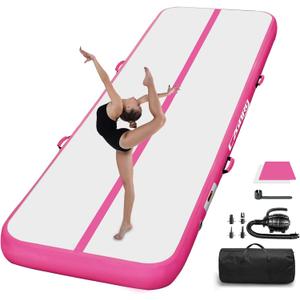 Air Mat Tumble Track, Gymnastics Mats Tumbling Track with Electric Air Pump for Home Use Cheerleading Training Kids Gym Yoga (6.6ftx3.3ftx4inch, Pink)