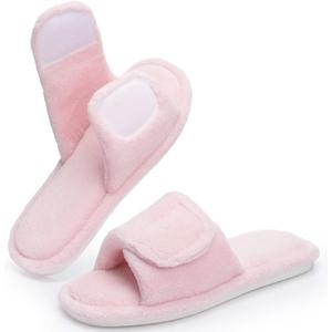 NineCiFun Adjustable Slippers for Women with Hook & Loop Strap - Open Toe Breathable House Shoes, Memory Foam, Non-Slip Indoor Outdoor