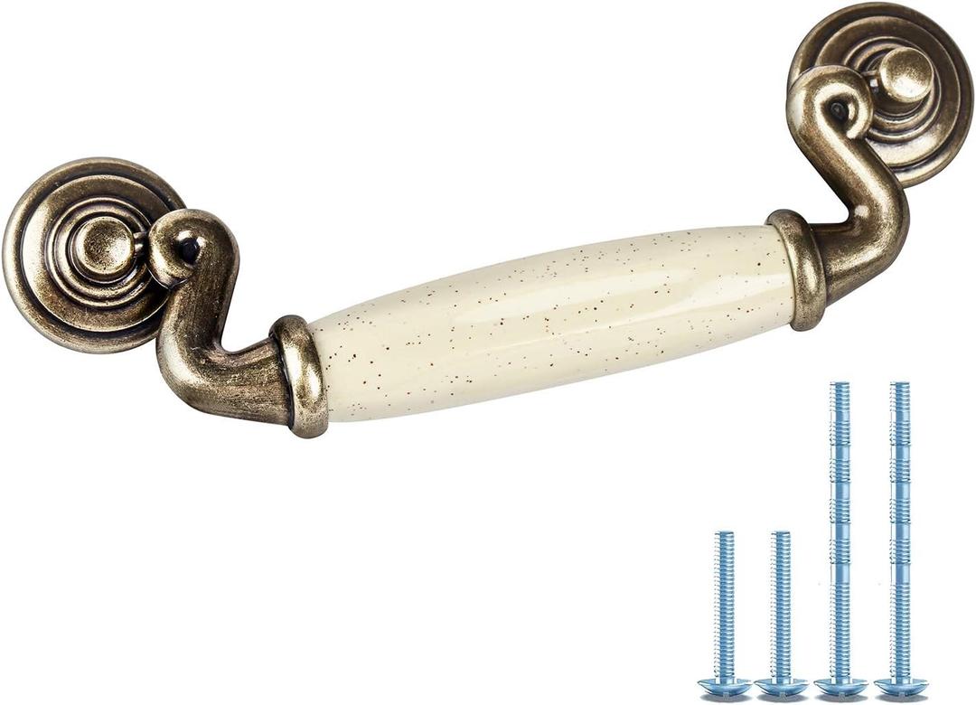 5 Pack 4 1/2" Drop Handle Ceramic Drawer Pull Antique Bronze Dresser Pull for Kitchen Cabinet Knobs 4.5 Inch 114mm Center to Center Spacing (4,4.5 in Hole Centers)