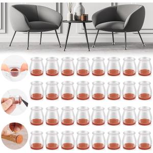 32PCS Upgraded Silicone Chair Leg Floor Protectors for Hardwood Floors, Furniture Sliders for Chair Legs, Felt Bottom Furniture Pads, Anti-Slip Round&Square Cap Covers to Scratch and Reduce Noise