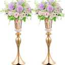 22in Gold Vases for Centerpieces, 2Pcs Metal Tall Trumpet Vases Wedding Reception Centerpieces, Crystal Flower Vase for Table Wedding Party Event Home Decor