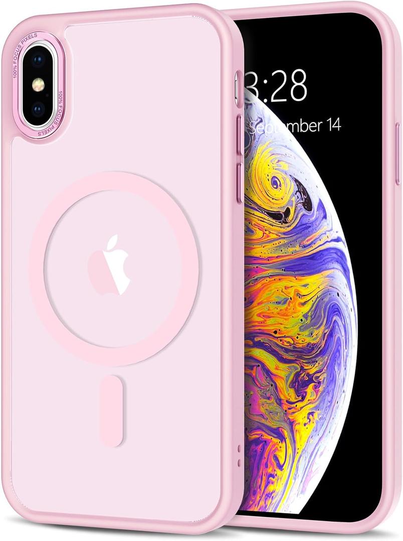 Anuck Case for iPhone Xs Max Case Magnetic Phone Case Compatible with MagSafe, Soft TPU Bumper Hard Translucent Matte Back Slim Fit Shockproof Protective Cover for Men Women Girls - Tender Pink