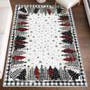 Artoid Mode Watercolor Buffalo Plaid Xmas Tree Merry Christmas Area Rug, Winter Home Decor Low-Profile Washable Area Rugs for Entryway Bedroom Bathroom Laundry Room Office Indoor 4x6 Feet (Black/White)