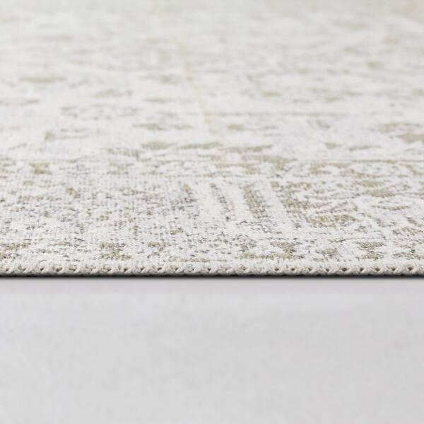 8x10 Area Rugs for Living Room, Stain Resistant Washable Rugs for Dining Room, Kitchen, Floral Vintage Non-Slip Thin Large Beige Rug