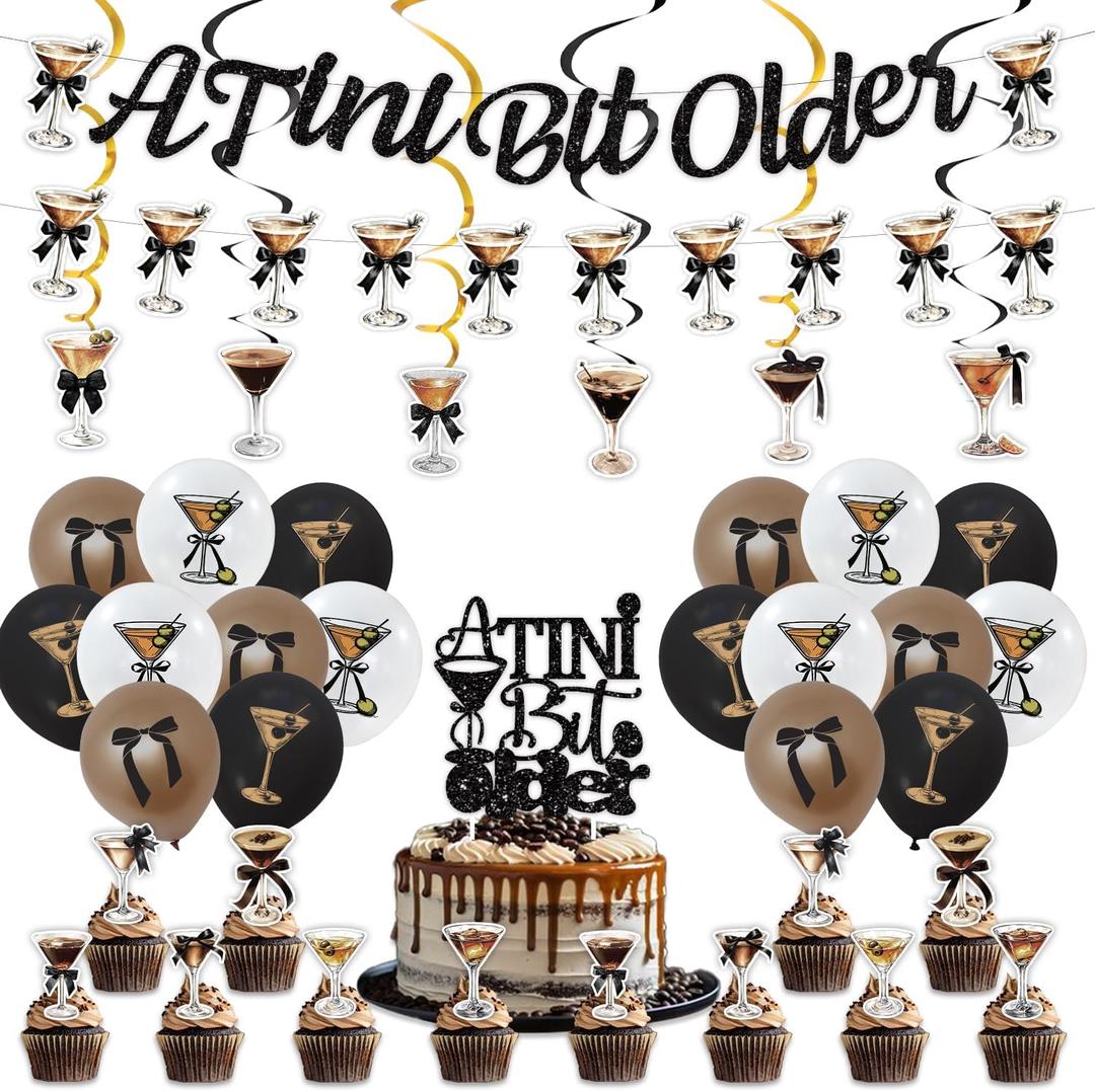 Espresso Martini Birthday Party Decorations Tini Bit Older for Espresso Martini Banner Garland Cake topper Balloons for Girls Women Martini Bachelorette Bridal Shower Birthday Party Supplies