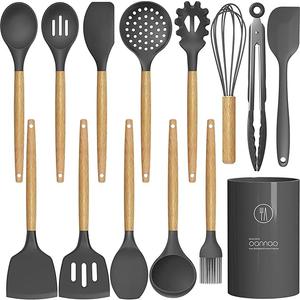 Silicone Cooking Utensils Kitchen Utensil Set - 446°F Heat Resistant Silicone Kitchen Utensils Set, Spatula,Turner Tongs, Spoon, Brush, Whisk,Kitchen Gadgets for Nonstick Cookware, BPA Free (Gray)
