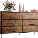 WLIVE 6 Drawer Dresser for Bedroom Large, Fabric Wide Dresser TV Stand for 55, 60, 65, 70 inch TV, Big Long Chest of Drawers with Deep Drawer for Closet, Bedroom, Living Room, Hallway, Rustic Brown