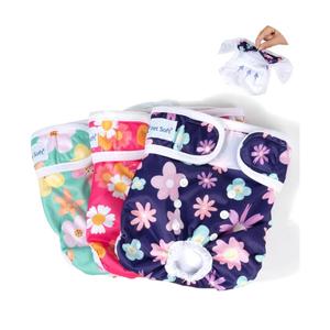 Pet Soft Washable Female Diapers (3 Pack) Female Dog Diapers, Comfort Reusable Doggy Diapers for Girl Dog in Period Heat (Bloom, M)