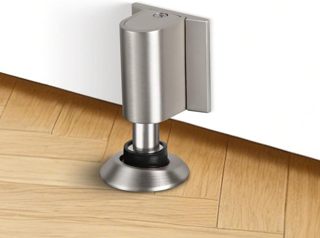 Magnetic Door Stoppers for Bottom of Door, Magnet Floor Door Stop Retractable, Door Holder to Keep Door Open, Suitable for Door Gaps Less Than 1 Inch (25mm) Brushed Nickel 1 Pack DS268BN-1