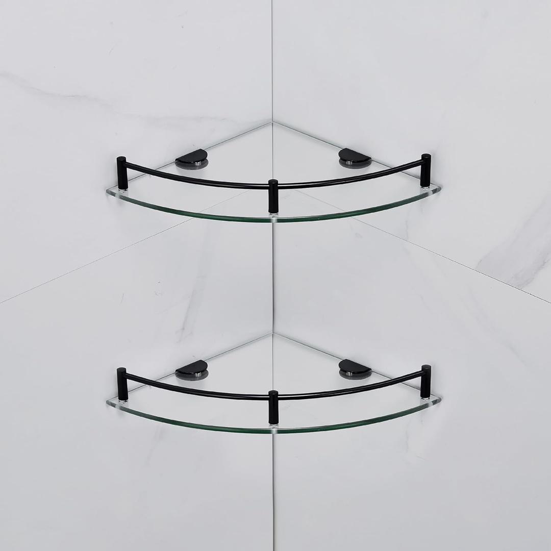 Glass Shelf Bathroom Floating Shower Corner Shelves Shampoo Holder with Rail Wall Esquinero para Bao for Inside Shower 2 Pack