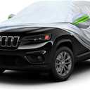 6-Layer Full Car Cover is All-Weather Waterproof, Universal in All Seasons, Snow Prevention, Rainproof, Acid Rainproof, Sunscreen, Ultraviolet-Proof, Applicable to SUV and MPV (181"-190") (Green Reflective Strip)