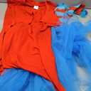 Blue Tutu Skirt, Ponytail Headband, Blue Red Striped Fingerless Gloves, Over Knee High Socks XXL