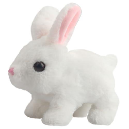 A-SZCXTOP Easter Hopping Rabbit Electronic Interactive Pet Plush Bunny Toys with Sounds Movements Animated Walking Wiggle Ears Twitch Nose for Toddlers Kids (White)