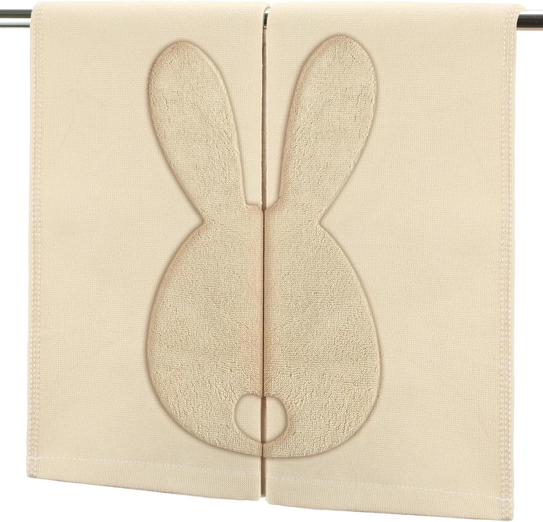 Gilprop 2 Pack Easter Bathroom Hand Towel Cotton Beige Bunny 3D Pattern Dish Towel Easter Gift Set Spring Bunny Bathroom Decor 29 x 13.5 Inch