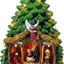 Candieslife Musical Christmas Tree Rotating Nativity Scene with Star LED Light, Holy Family Angel Figurines, Resin Material, Tabletop Decorative Christmas Tree Ornaments