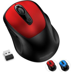 memzuoix Wireless Mouse, 2.4GHz Nano Receiver, 3 DPI Levels (800/1200/1600), 6 Buttons, Compatible with PC/Mac/Laptop - Red
