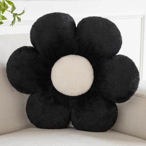Flower Pillows, Decorative Pillows for Couch, Cute Daisy Pillow for Bed, Flower Shaped Decorative Throw Pillow Room Decor (Black, 14.9 Inches)