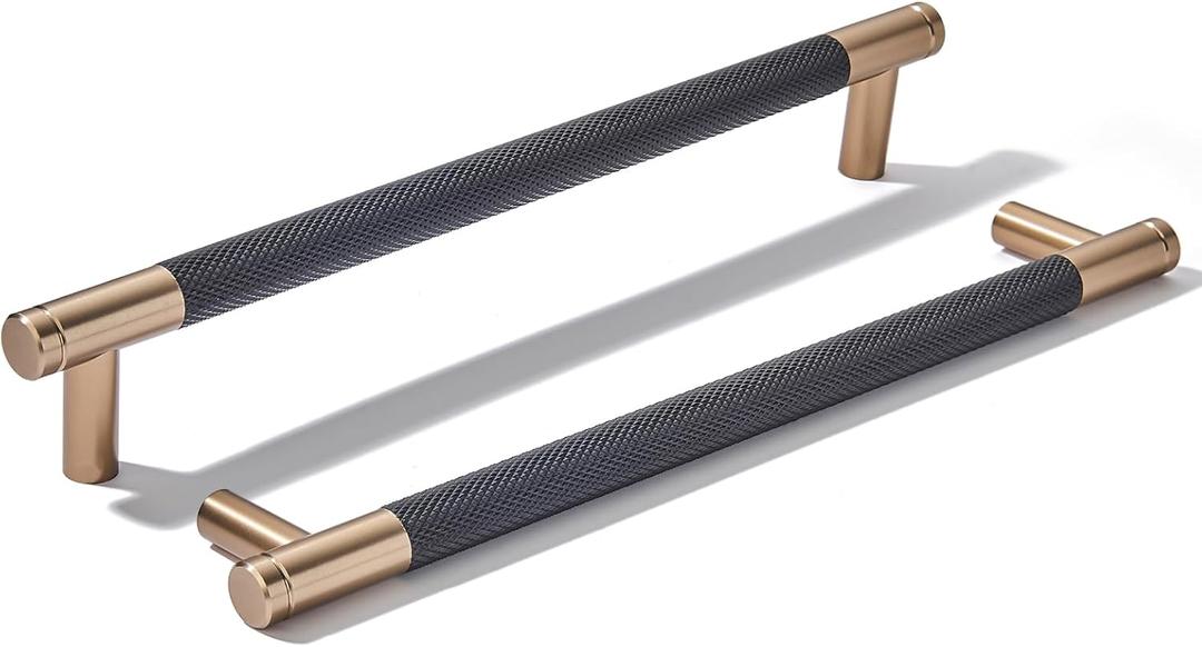 khtumeware 10 Pack 8 Inch(203mm) Aluminum Handles Knurled Black and Champagne Bronze Cabinet Pulls Drawer Pulls Kitchen Hardware Kitchen Handles for Cabinets Cupboard Handles