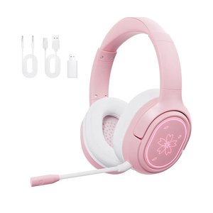 Mytrix Sakura Wireless Gaming Headset for PC, PS4, PS5, Mac, Switch, 50mm Drivers, 2.4GHz & Bluetooth Gaming Headphones with Noise Cancelling Mic, Over Ear Headphones for Xbox - Pink