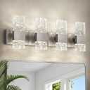 Epinl Brushed Nickel 4-Light Bathroom Vanity Lights, 4000K Modern Bathroom Lighting Fixtures Over Mirror, 28" LED Crystal Bathroom Light Fixtures Hardwired Wall Sconces for Bathroom Living Room