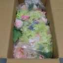 MyGift Artificial Floral Arrangement with Faux Pink Peonies, Green Hydrangea and Foliage in White Washed Solid Wood Planter Box, Tabletop Flower Centerpiece for Home Decor, Wedding, Events