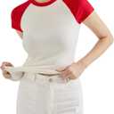 SUUKSESS Women Ribbed Striped Short Sleeve Slim Fit Tops Summer Crew Neck Color Block Going Out T Shirt (XL)