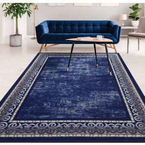 Antep Rugs Alfombras Bordered Modern 5x7 Non-Slip (Non-Skid) Low Pile Rubber Backing Indoor Area Rug (Navy, 5' x 7')
