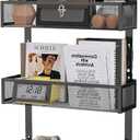 HapiRm Over The Door Hanger with Coat Hooks and 2 Baskets, Rustproof & Waterproof Over The Door Hooks, Storage Organizer for Hats, Bathroom, Kitchen, Bedroom-Black (for 1.76in Doors)