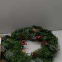 National Tree Company 24 in Pre-Lit Crestwood Spruce Artificial Christmas Wreath, Christmas Decoration with Glitter, Pinecones, Red Berries, 50 Clear LED Lights, 160 Tips, Timer, Green