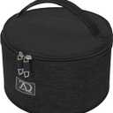 Travel Case for Wigs, Black Quilted Nylon with Interior Mirror, Zipper, & Double Stitching, Lightweight & Portable Wig Pouch by Adolfo Design (BK)