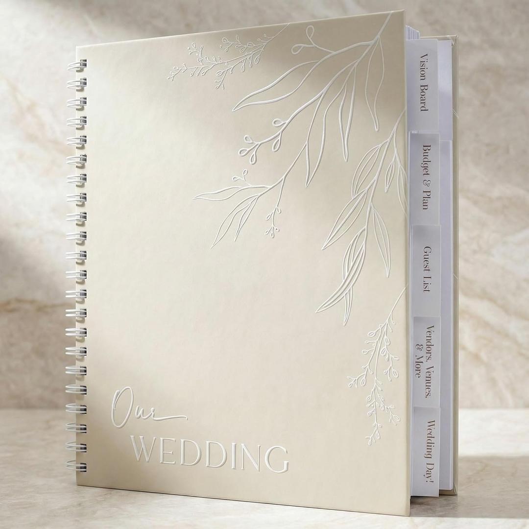 Beautiful Minimalistic Wedding Planner Book and Organizer - Enhance Excitement and Makes Your Countdown Planning Easy - Unique Engagement Gift for Newly Engaged Couples, Future Brides and Grooms (Beige)