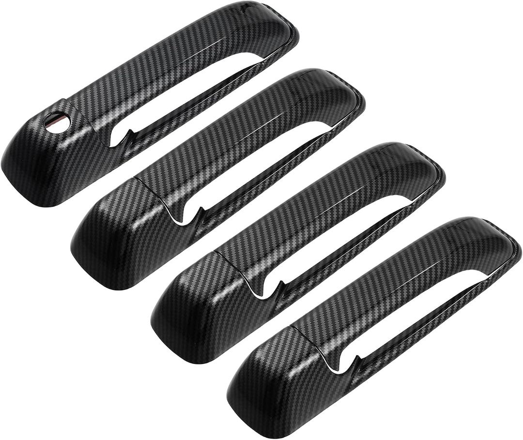 X AUTOHAUX 8pcs ABS Exterior Side Door Handle Cover Trim for Ram 1500 2500 3500 2010-2018 Black Carbon Fiber Pattern Outer Door Handle Cover Decoration