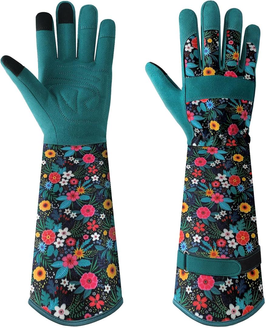 Trifabricy Gardening Gloves for Women, Breathable leather Garden Gloves with Grip, Thorn-Proof Puncture-Resistant Work Gloves (Dark Green - Multiflower)