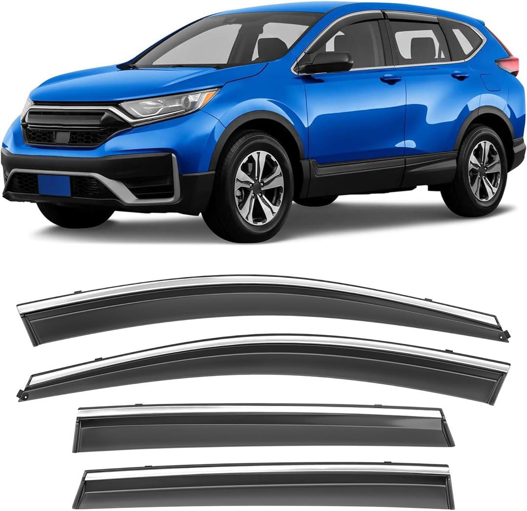 Shatterproof Taped-On Window Deflectors for Honda CR-V 2017-2022 with Chrome Trim, Rain Guards, Window Visors for Cars, Vent Deflector, 4pcs (For 2017-2022 CR-V)
