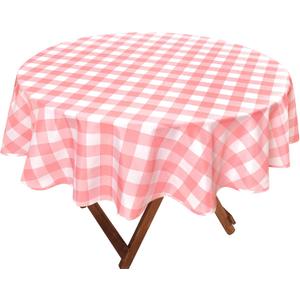 Hiasan Checkered Round Tablecloth 108 Inch - Waterproof Stain and Wrinkle Resistant Washable Fabric Table Cloth for Dining Room, Valentine's Day, Party, Outdoor Picnic, Pink and White
