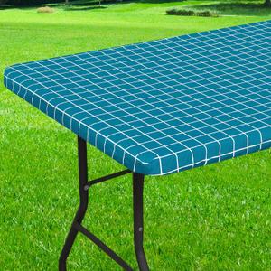 Rectangle Vinyl Table Cloth 24x48, Waterproof Elastic Fitted Tablecloth with Flannel Backing, Plastic Table Cover for Picnic, Camping, Outdoor, Teal