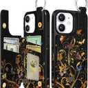 Shorogyt Compatible with iPhone 11 Wallet Case with Card Holder - Designer Golden Butterfly Pattern Kickstand Magnetic Clasp Back Flip Folio Leather Phone Covers for Women Men Girls