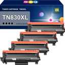 TN830XL Toner Cartridge(with Chip) 4 Pack Black Compatible with Brother TN830XL Toner Cartridge, Working with HL-L2460DW MFC-L2820DW MFC-L2820DWXL HL-L2400D HL-L2405W DCP-L2640DW HL-L2480DW Printer