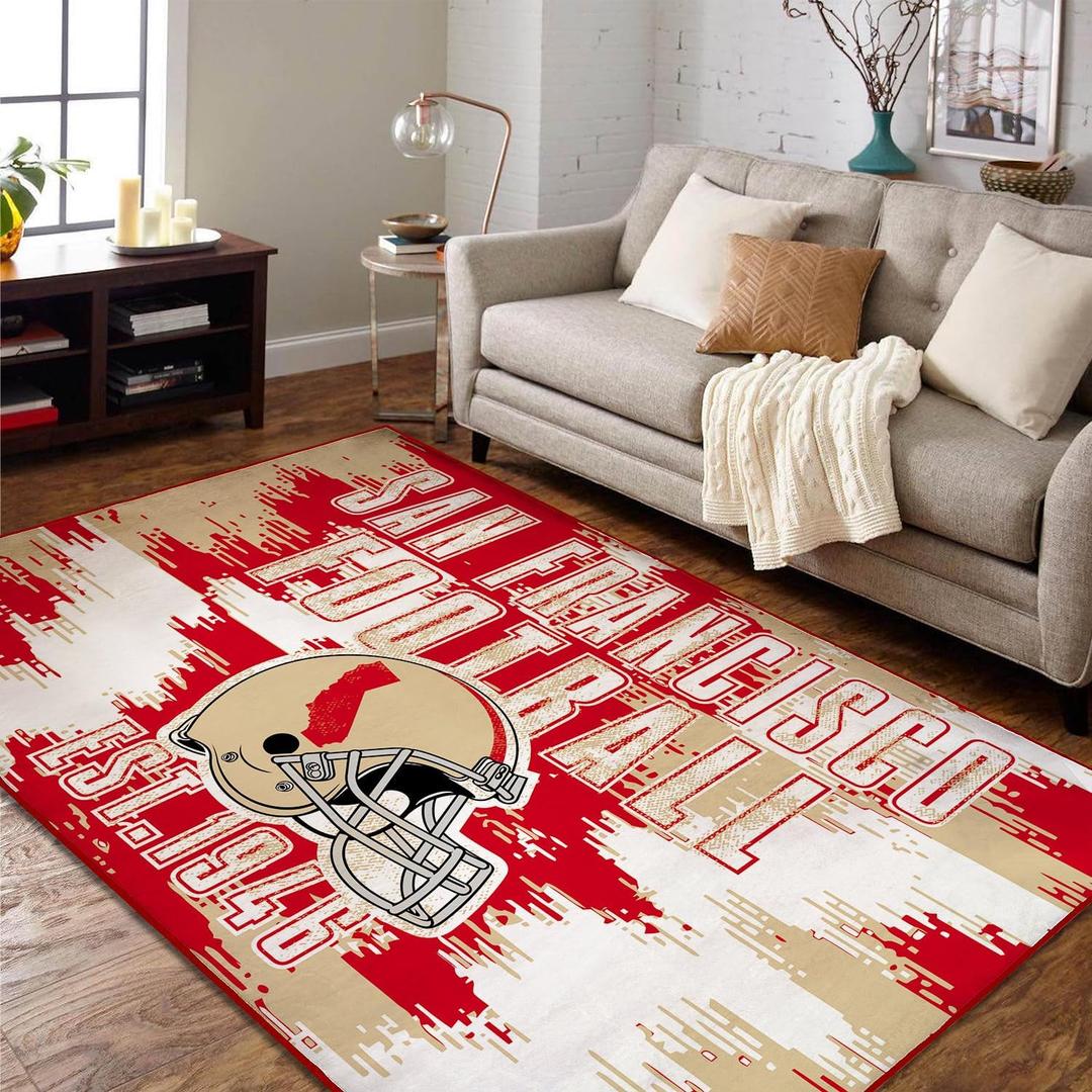 San Francisco Living Room Rug for Bedroom Machine Washable Football Sports Area Rugs Carpet Non-Slip Backing for Boys and Man Cave Decor 5x7 (Red&golden)